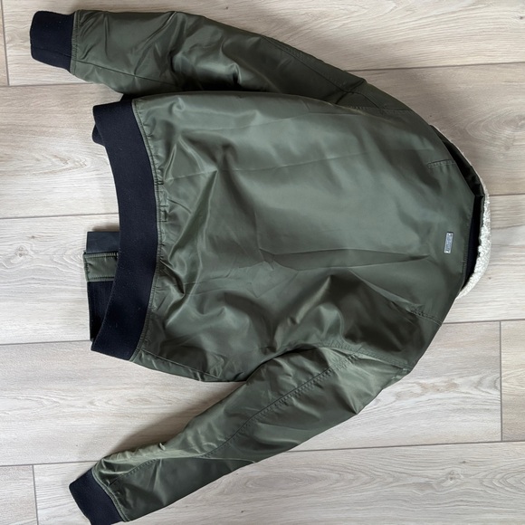 Kooples - Olive Green Bomber Jacket with Shearling Collar - Removable Collar - Picture 3 of 7